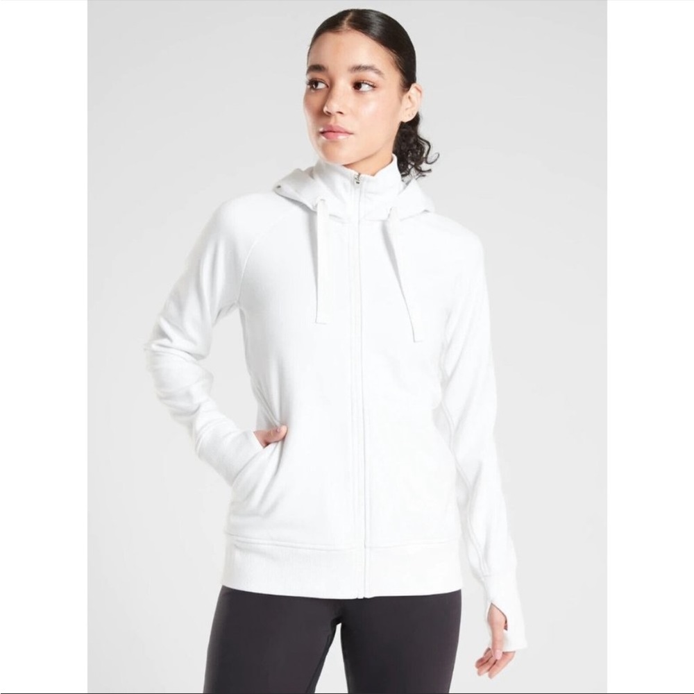 Athleta Triumph Hoodie Sweatshirt Jacket White Full Zip Thumbholes XL